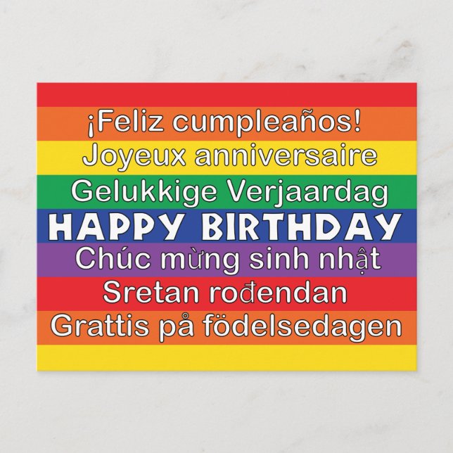 Carte Postale Joyeux Anniversaire Nombreuses Langues Rayures Arc (Devant)
