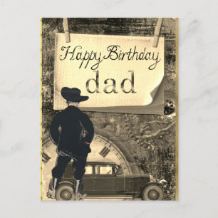 Carte Postale Joyeux Anniversaire Papa Voiture Horloge Cowboy