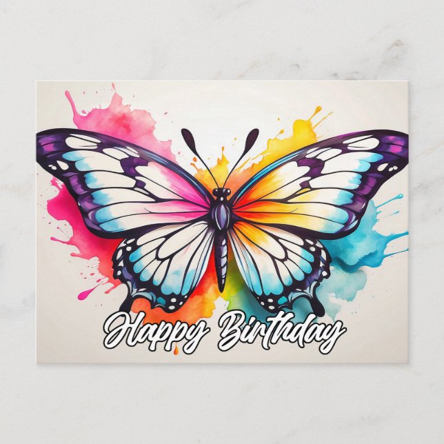 Carte Postale Joyeux Anniversaire Papillon Coloré Magnifique (Devant)