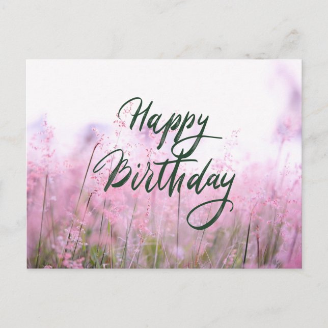 Carte Postale Joyeux Anniversaire Pastel Fleur sauvage rose (Devant)