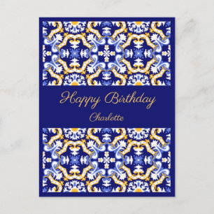 Carte Postale Joyeux Anniversaire personnalisable azulejos bleus