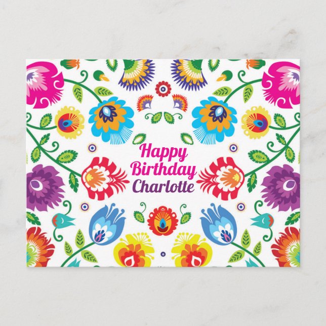 Carte Postale Joyeux anniversaire personnalisable folklore horiz (Devant)