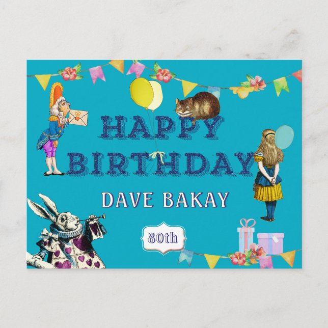 Carte Postale Joyeux Anniversaire Personnalisé Alice au Pays des (Devant)