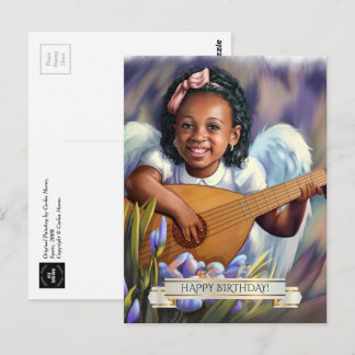 Carte Postale Joyeux anniversaire. Petit Ange avec Lute