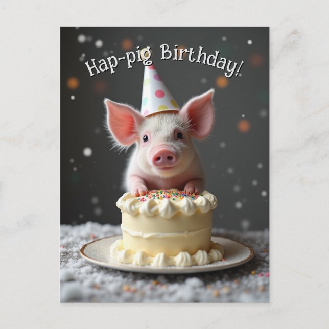 Carte Postale Joyeux anniversaire petit cochon (Devant)