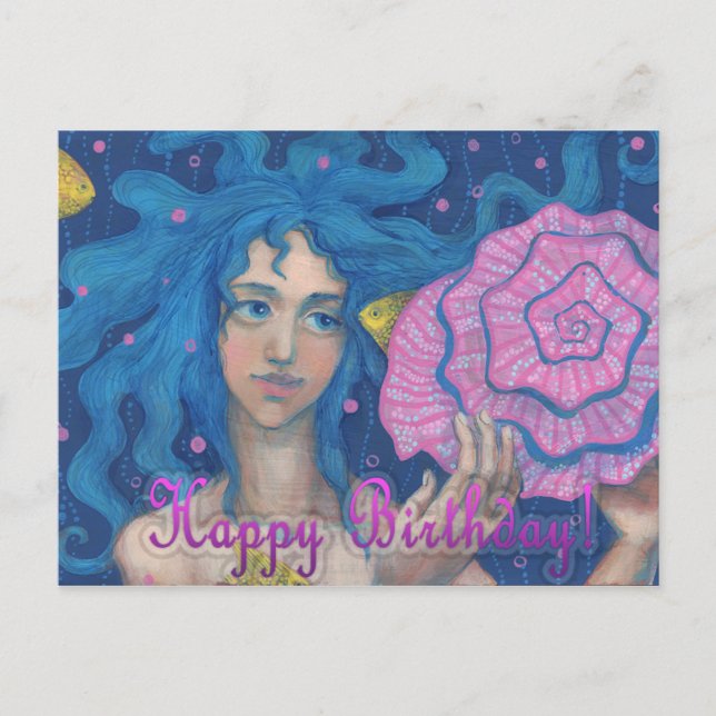 Carte Postale "Joyeux Anniversaire" petite Sirène fantaisie sous (Devant)
