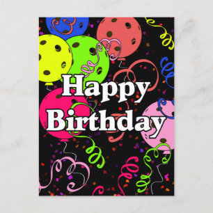 Carte Postale Joyeux Anniversaire Pickleball Ballons Confetti No