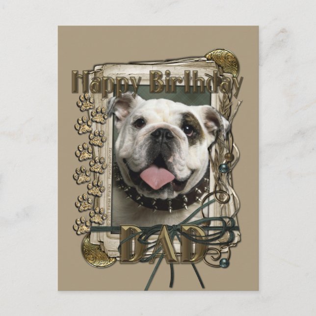 Carte Postale Joyeux Anniversaire - Pierres de pierre - Bulldog (Devant)