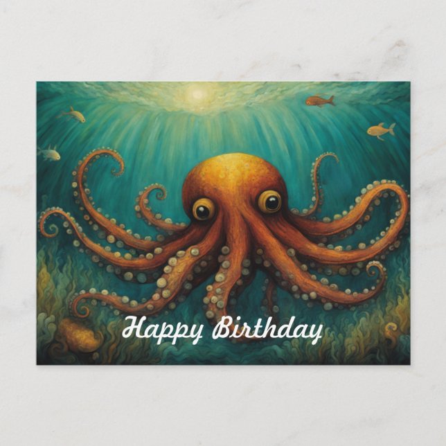 Carte Postale Joyeux Anniversaire Pieuvre Sous La Mer (Devant)