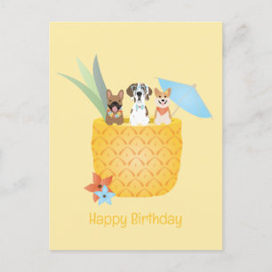 Carte Postale Joyeux Anniversaire Pina Colada Chiens d'ananas
