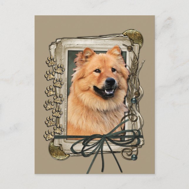 Carte Postale Joyeux Anniversaire - Poches de pierre - Chow Chow (Devant)