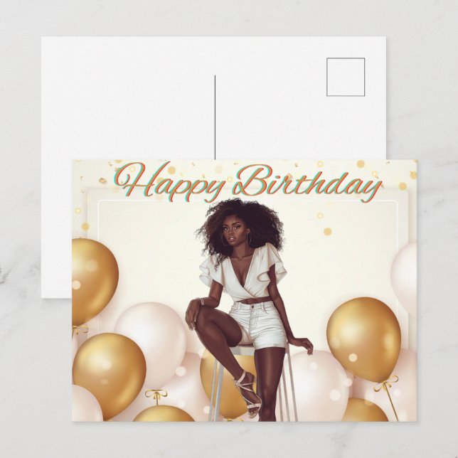 Carte Postale Joyeux Anniversaire Pour Vous Melanin Sista Black  (Devant / Derrière)