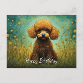 Carte Postale Joyeux Anniversaire Prairie Fleur Caniche Mignon