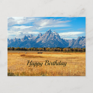 Carte Postale Joyeux Anniversaire Pretty Golden Field Mountains