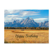 Joyeux Anniversaire Pretty Golden Field Mountains