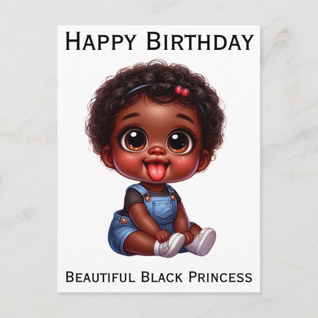 Carte Postale Joyeux anniversaire princesse noire peau brune mél (Devant)