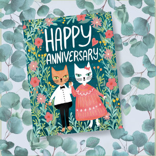 Carte Postale Joyeux Anniversaire Purr-fect Paire de Chats Flora