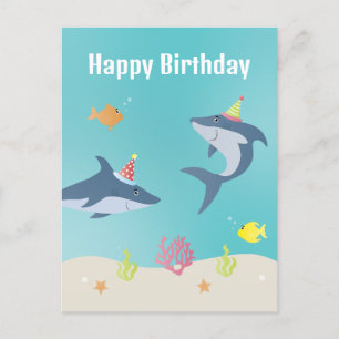 Carte Postale Joyeux Anniversaire Requin Blanc Dessin Animé