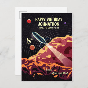 Carte Postale Joyeux anniversaire Rocket Space Universe Amusant