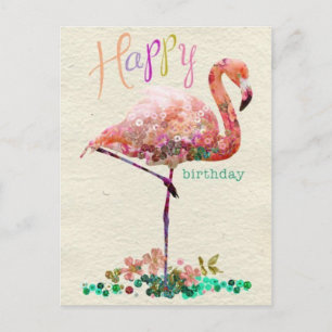 Carte Postale Joyeux anniversaire rose flamande