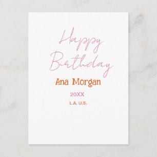 Carte Postale Joyeux Anniversaire Rose Orange Nom Simple Année L