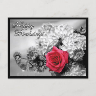 Carte Postale Joyeux anniversaire ! Rose rouge avec noir et blan
