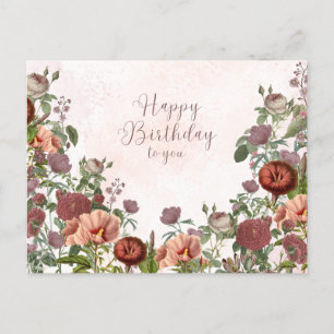 Carte Postale Joyeux Anniversaire Roses Anciennes et Fleurs de J