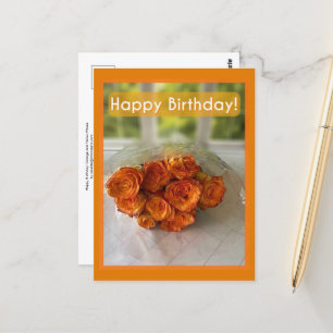 Carte Postale Joyeux Anniversaire ! Roses oranges et jaunes