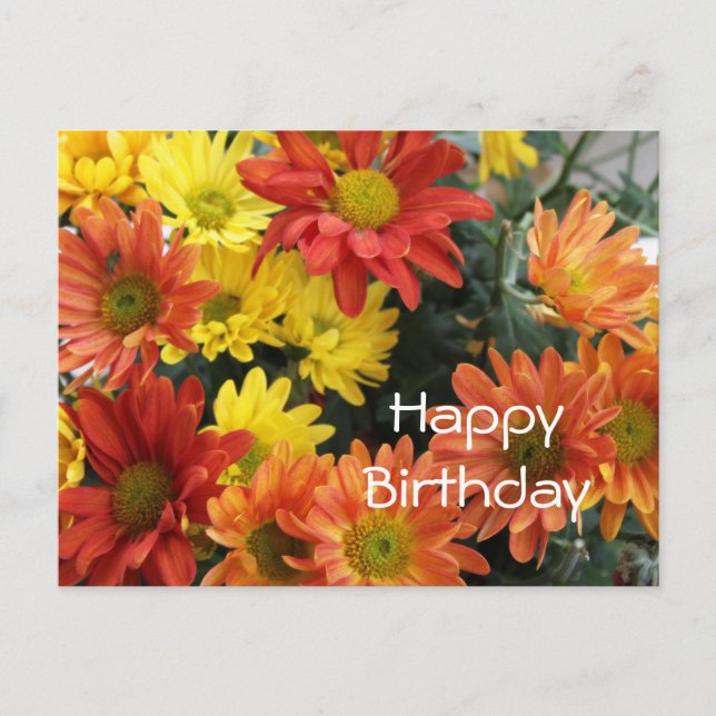 Carte Postale Joyeux anniversaire, rouge, jaune & orange fleur m (Devant)