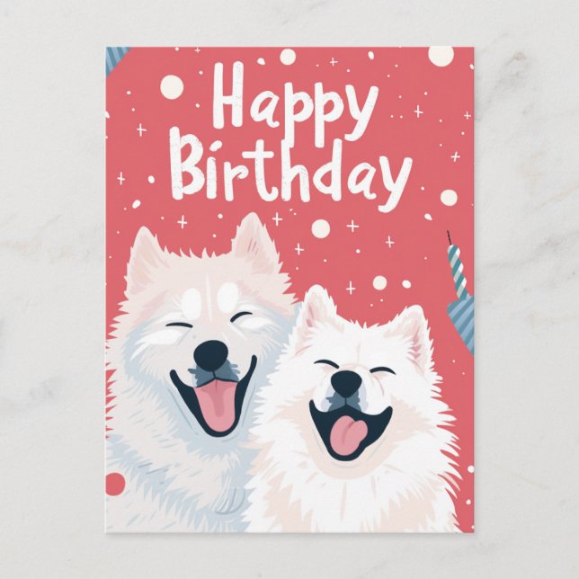 Carte Postale Joyeux anniversaire Samoyed mignon (Devant)