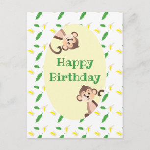 Carte Postale Joyeux Anniversaire Singe Feuille Tropicale Peels 