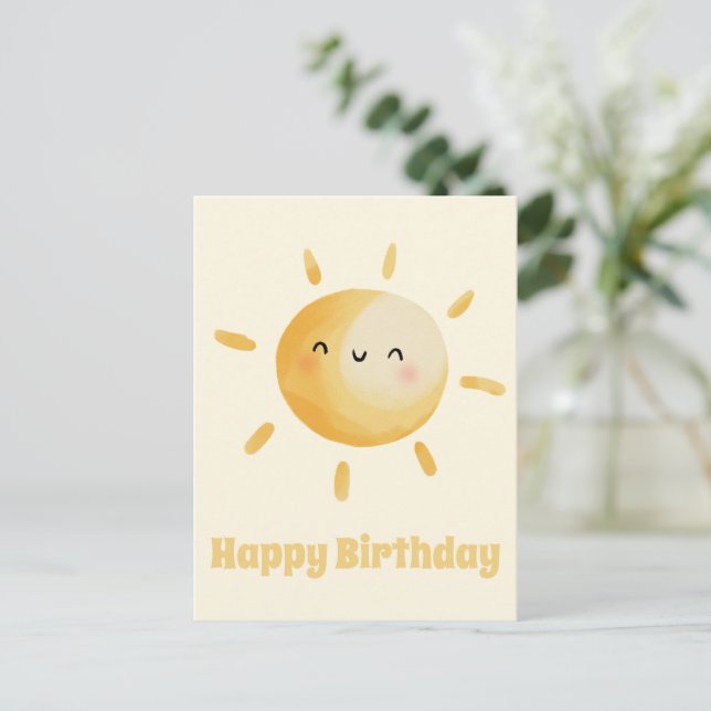 Carte Postale Joyeux Anniversaire ! Soleil aquarelle mignon (Debout devant)