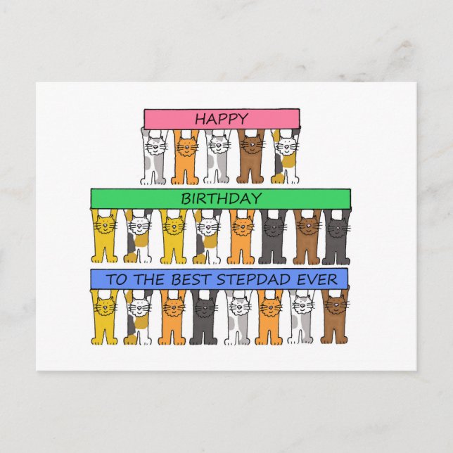 Carte Postale Joyeux anniversaire Stepdad Cartoon Cats (Devant)