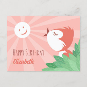 Carte Postale Joyeux Anniversaire Sun mignon Cartoon Bird Girl