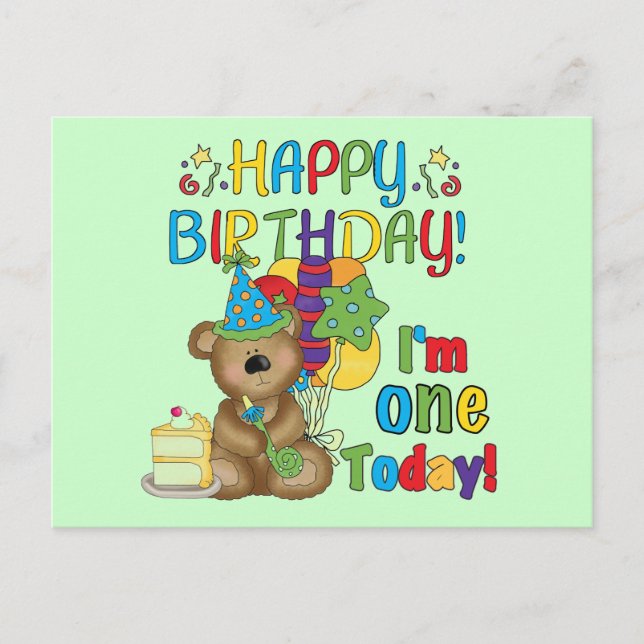 Carte Postale Joyeux anniversaire Teddy Bear 1er T-shirts et cad (Devant)