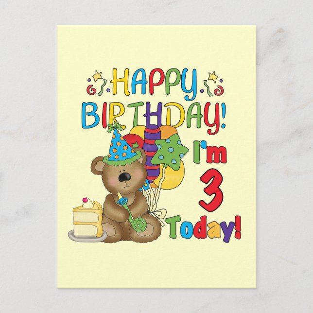 Carte Postale Joyeux anniversaire Teddy Bear 3e t-shirts et cade (Devant)