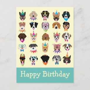 Carte Postale Joyeux Anniversaire Têtes de Chien Fête Animaux