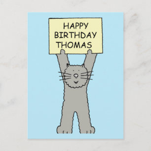 Carte Postale Joyeux anniversaire Thomas Cartoon Cat