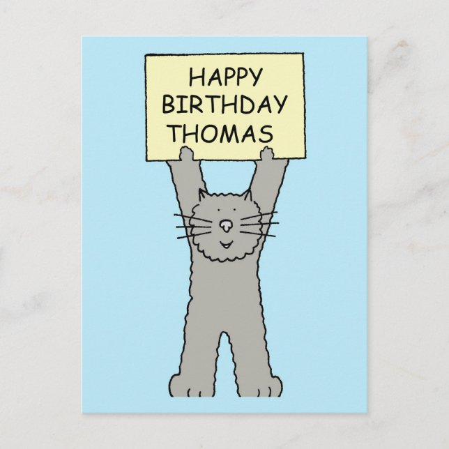 Carte Postale Joyeux anniversaire Thomas Cartoon Cat (Devant)
