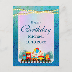 Carte Postale Joyeux Anniversaire Train Avec Vœux de Jolis Anima