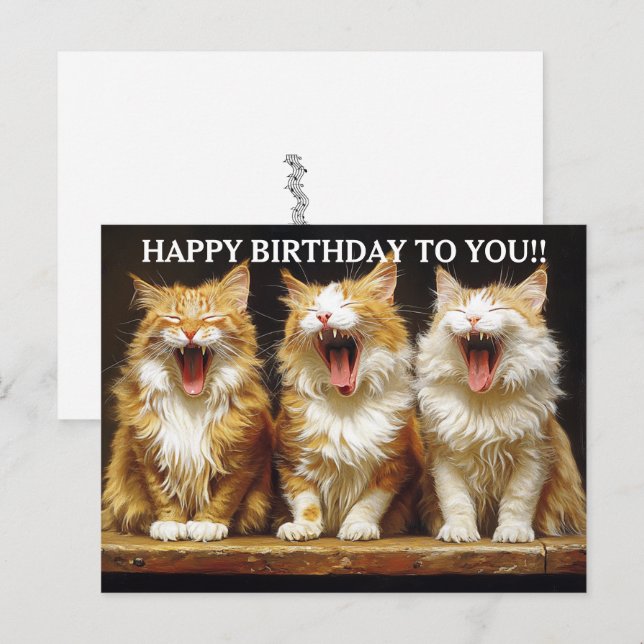 Carte Postale Joyeux Anniversaire Trois Chats Roux Chantants   (Devant / Derrière)