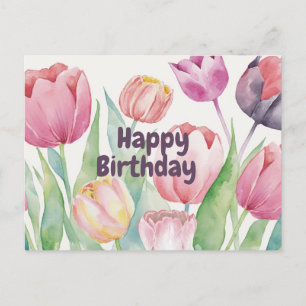 Carte Postale Joyeux Anniversaire Tulipes Abstrait Floral