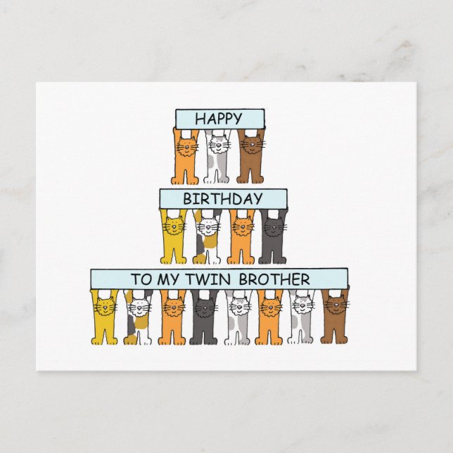 Carte Postale Joyeux Anniversaire Twin Brother Cute Cats. (Devant)