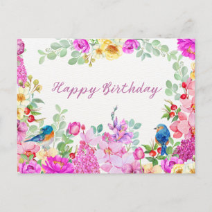 Carte Postale Joyeux Anniversaire Vibrant Fleurs d'Aquarelle