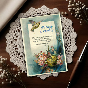 Carte Postale Joyeux Anniversaire Vintage 1917 Nid d'Oiseau