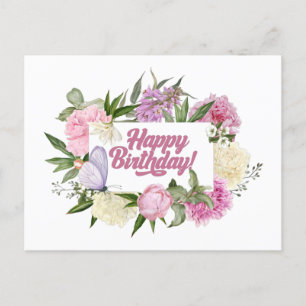 Carte Postale Joyeux Anniversaire Vintage Fleurs d'aquarelle