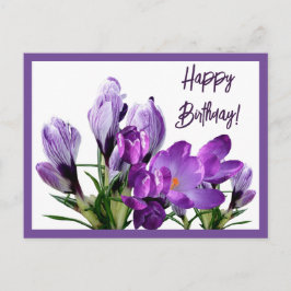 Carte Postale Joyeux Anniversaire violet crocus fleurs boho mign