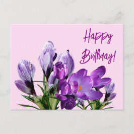 Carte Postale Joyeux Anniversaire violet crocus fleurs boho mign