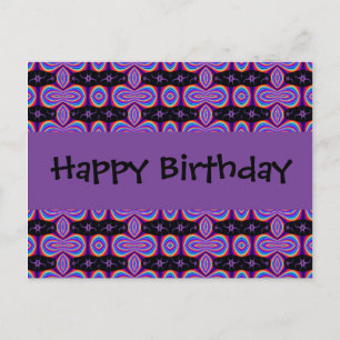 Carte Postale Joyeux anniversaire violet et noire fractale