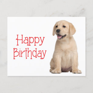 Carte Postale Joyeux anniversaire Yellow Labrador Retriever Cart